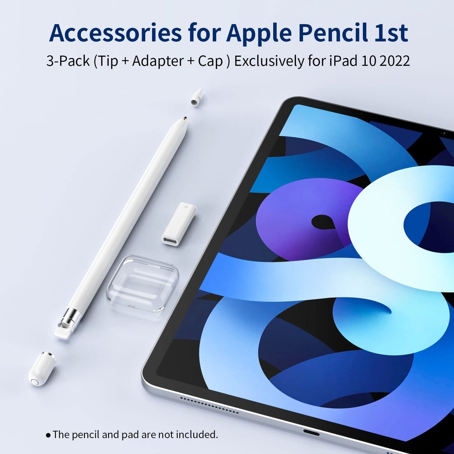 Aoiktye 3-Pack USB C to Pencil 1st Gen Adapter Type C Female for Lightning Female Adapter for iPad 10 + iPencil Stylus Nib Tip for Apple Pencil + Magnetic Top Cover Replacement Cap for Apple Pen 1 Generation