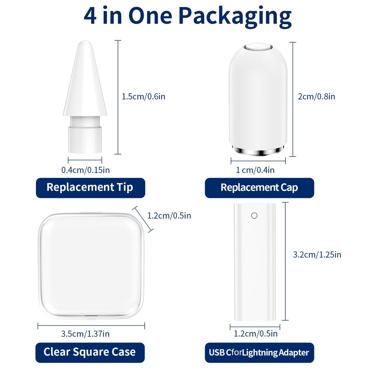 Aoiktye 3-Pack USB C to Pencil 1st Gen Adapter Type C Female for Lightning Female Adapter for iPad 10 + iPencil Stylus Nib Tip for Apple Pencil + Magnetic Top Cover Replacement Cap for Apple Pen 1 Generation