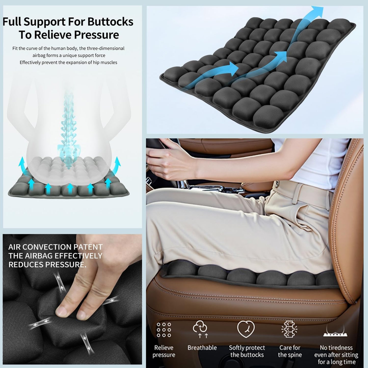 Travel Seat Cushion - Inflatable Airplane Seat Cushion for Travel.Suitable for Long Distance Sedentary People to Use,Easy to Carry, 3D Inflatable Airbag is Ergonomic