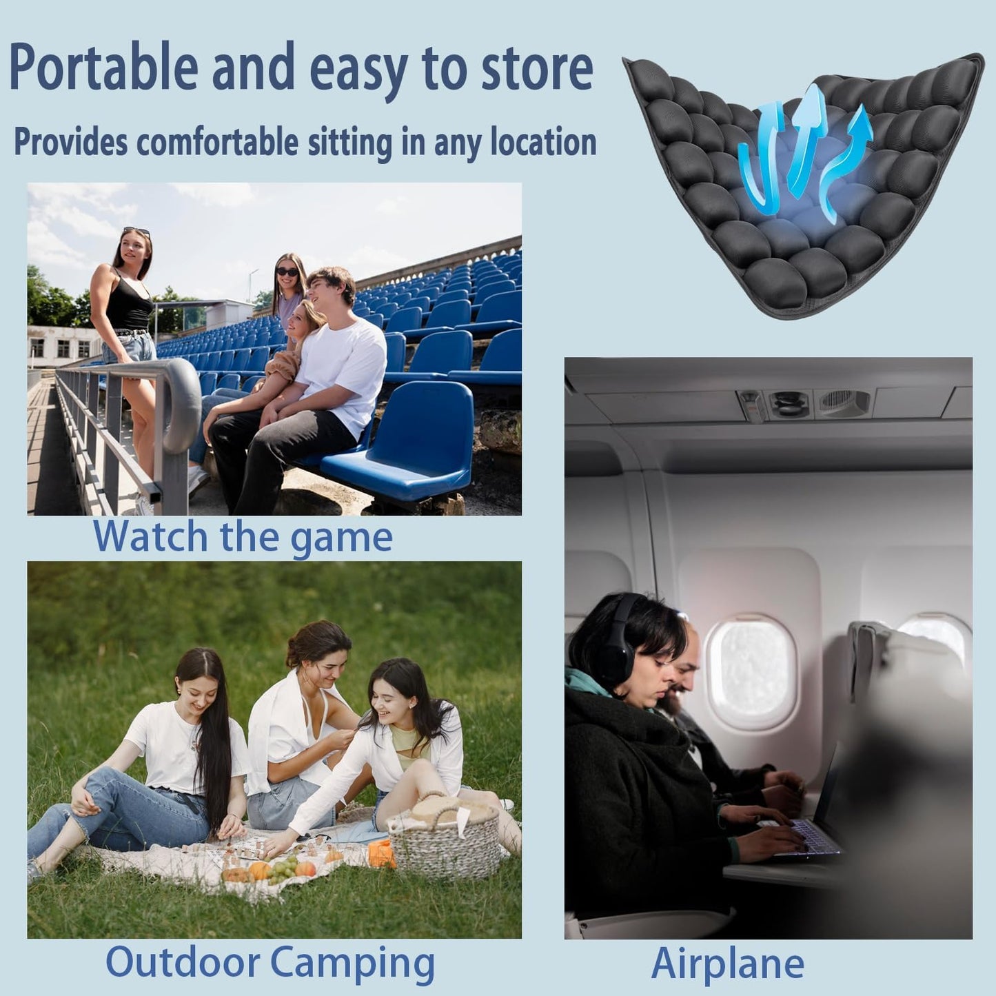 Travel Seat Cushion - Inflatable Airplane Seat Cushion for Travel.Suitable for Long Distance Sedentary People to Use,Easy to Carry, 3D Inflatable Airbag is Ergonomic