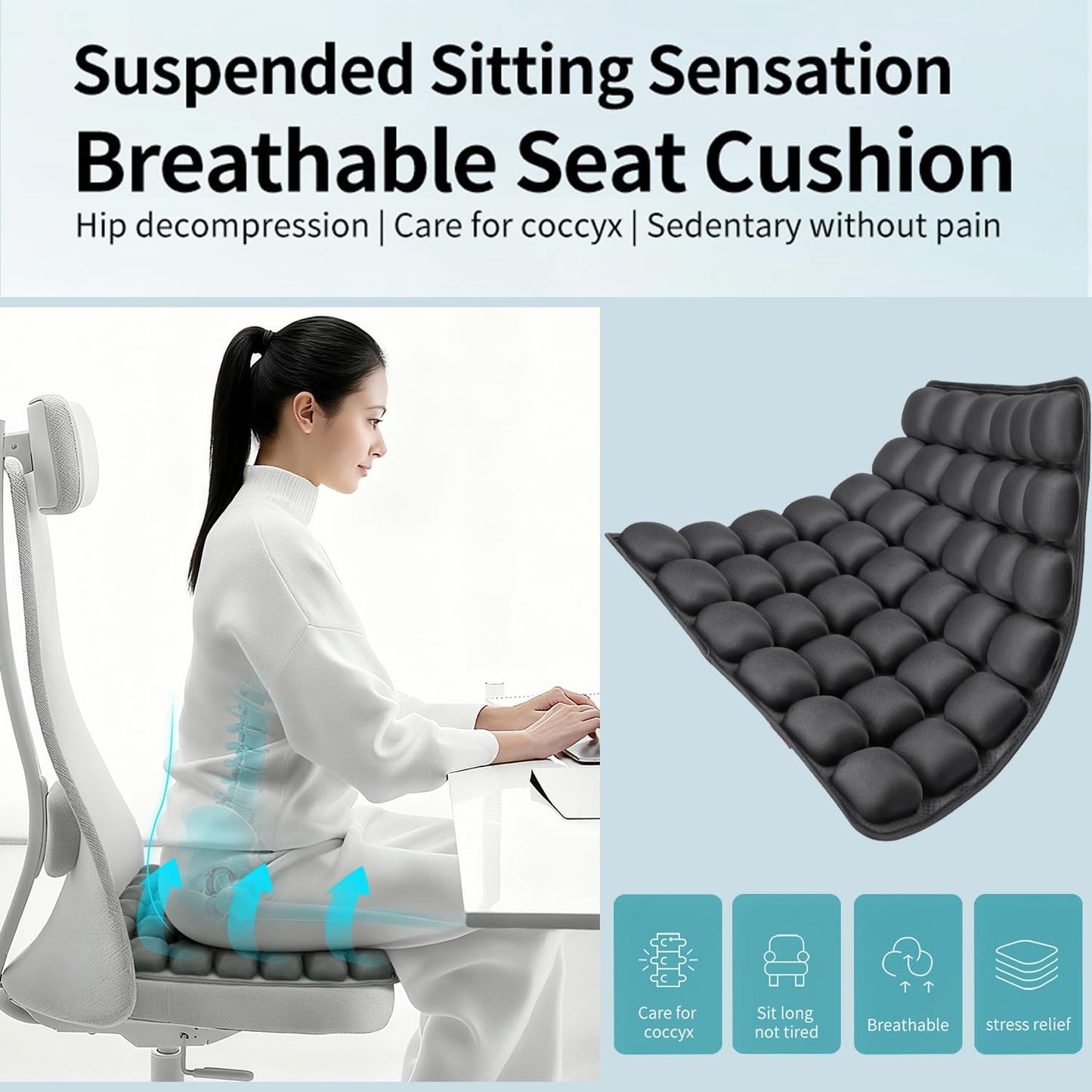 Travel Seat Cushion - Inflatable Airplane Seat Cushion for Travel.Suitable for Long Distance Sedentary People to Use,Easy to Carry, 3D Inflatable Airbag is Ergonomic