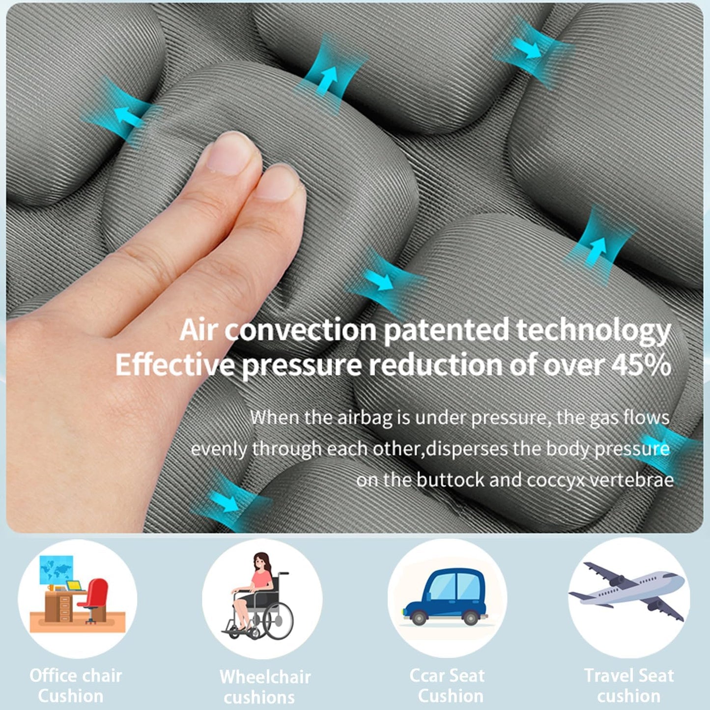 Travel Seat Cushion - Inflatable Airplane Seat Cushion for Travel.Suitable for Long Distance Sedentary People to Use,Easy to Carry, 3D Inflatable Airbag is Ergonomic