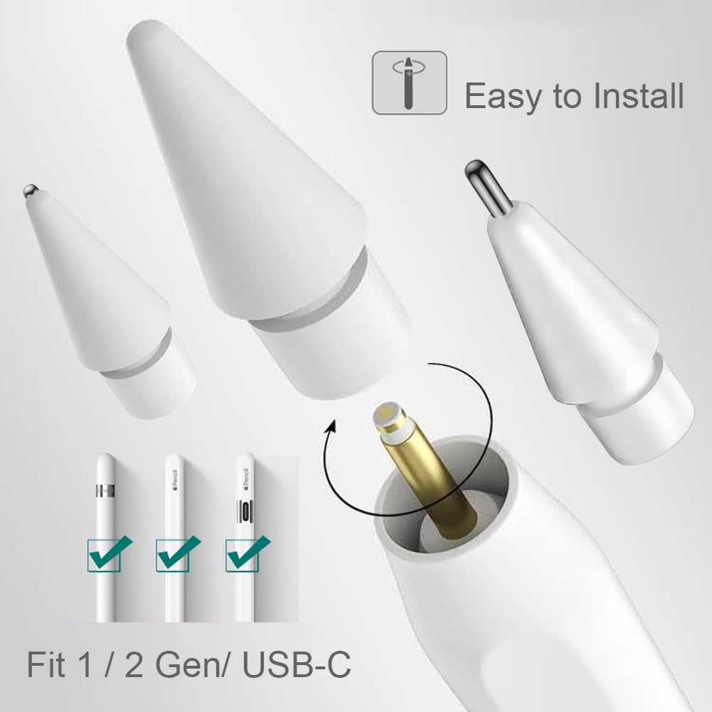 Upgraded Replacement Tips for Apple Pencil, Mix Metal Tips for Apple Pencil 2nd Generation/ 1st Gen/USB C/Pencil Pro Tips(4 Pack)