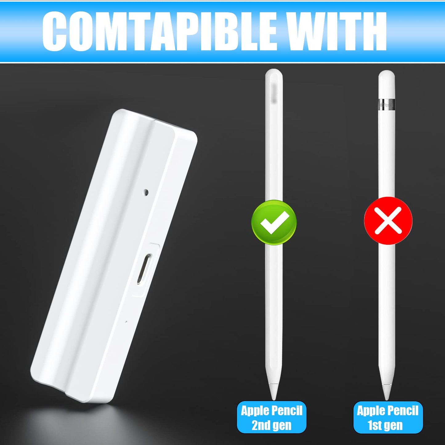 Aoiktye  Magnetic Wireless Charger Dock with USB Cable Compatible with Apple Pencil 2nd Generation, Convenient Ipencil Charging Stand fits for Ipad Pen Gen 2,Save Your Ipad Battery Power