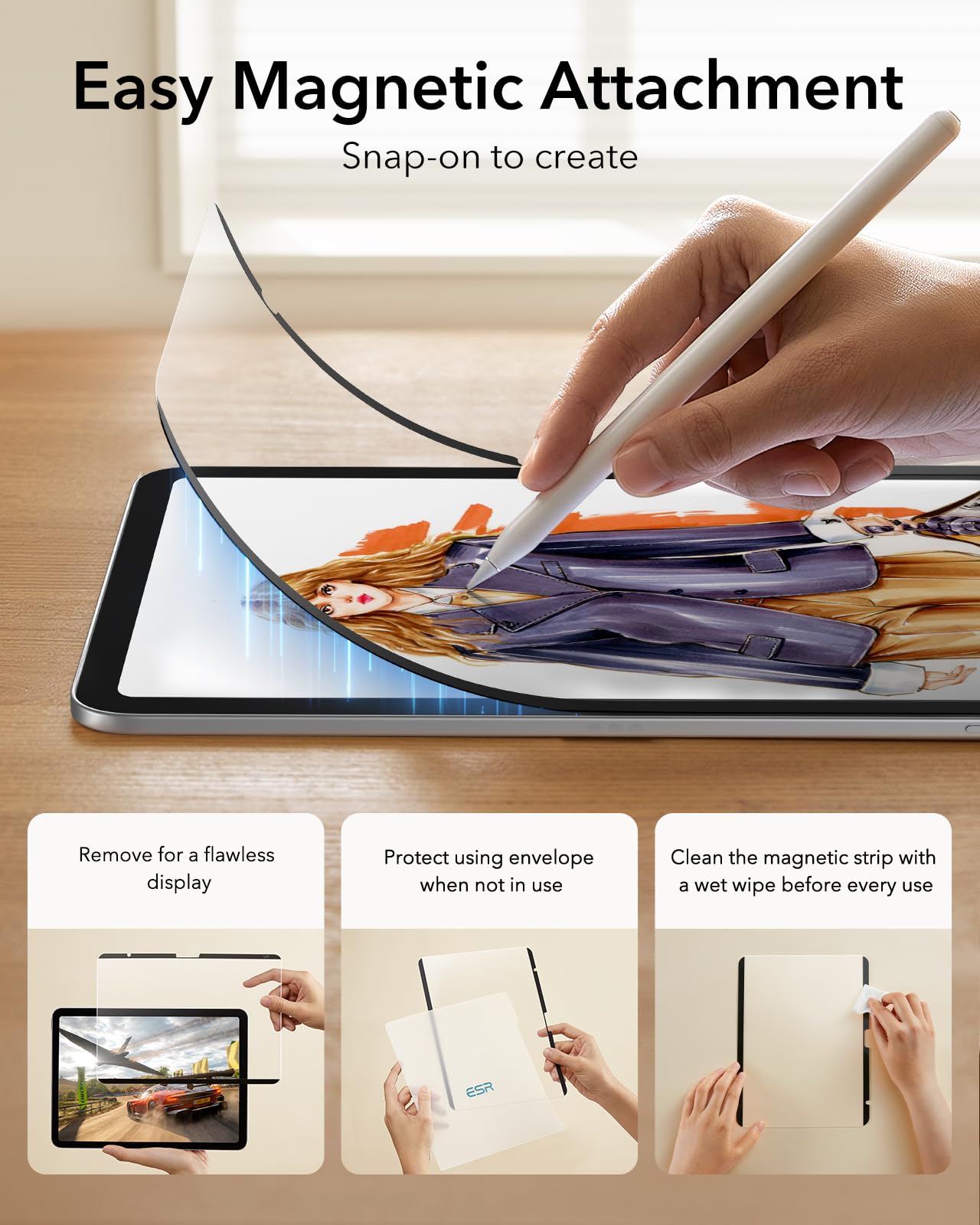 Aoiktye  ESR Paper-Feel Magnetic Screen Protector for iPad 11th/10th Generation A16 (11/10.9 Inch, 2025/2022), Write and Draw Like on Paper, Detachable and Reusable, Compatible with Tempered Film, Anti-Glare