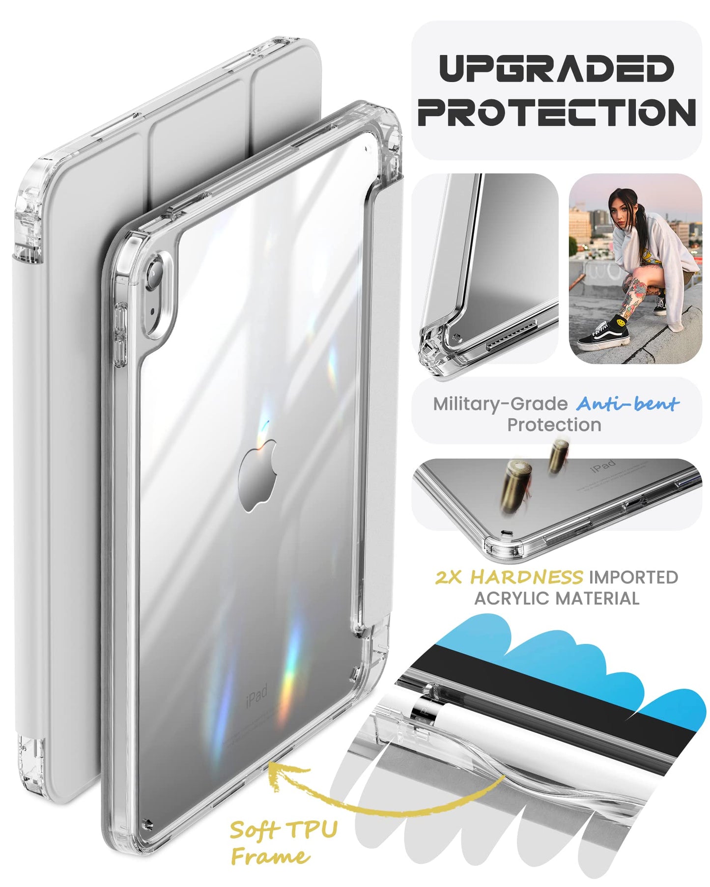 Aoiktye  INFILAND Compatible with iPad (A16) 11th Generation 11 Inch 2025 Case, iPad 10th Generation Case 2022 10.9 Inch 2022, Crystal Clear with Slot for Pencil & Charging Adapter, Silver