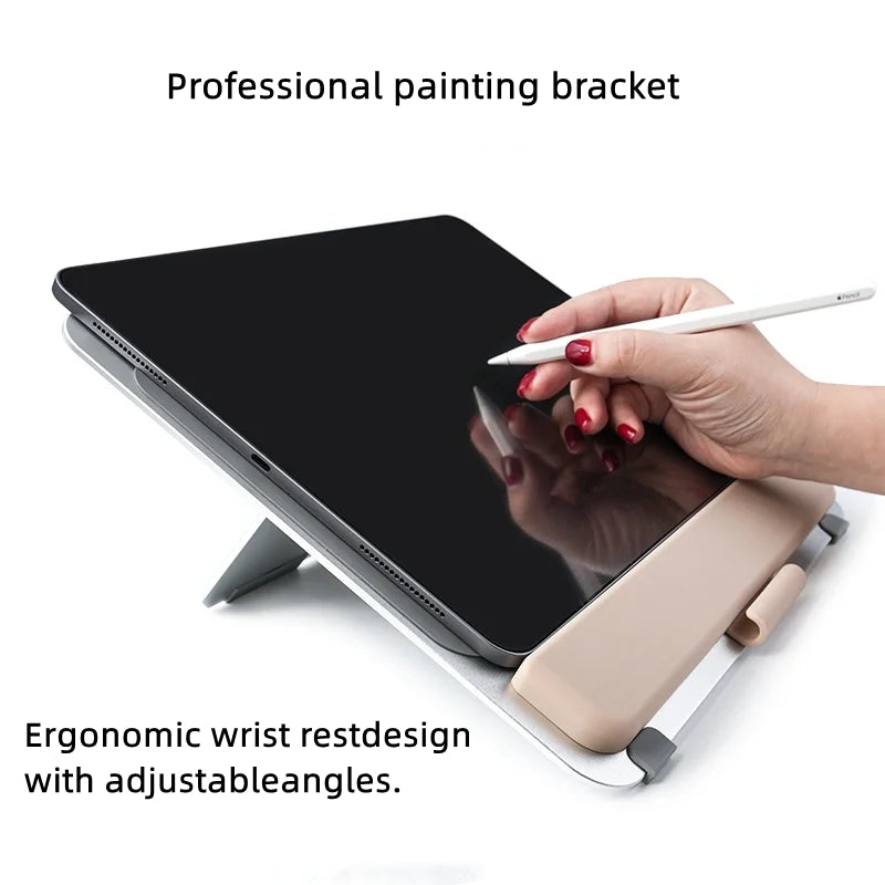Aoiktye Suitable for iPad tablets within 13 inches, bracket with wrist rest aluminum alloy ipad, desktop bracket with adjustable angle and foldable
